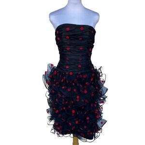 Vintage Cocktail Dress Neiman Marcus After Five Strapless Polkadot Shirred Tulle